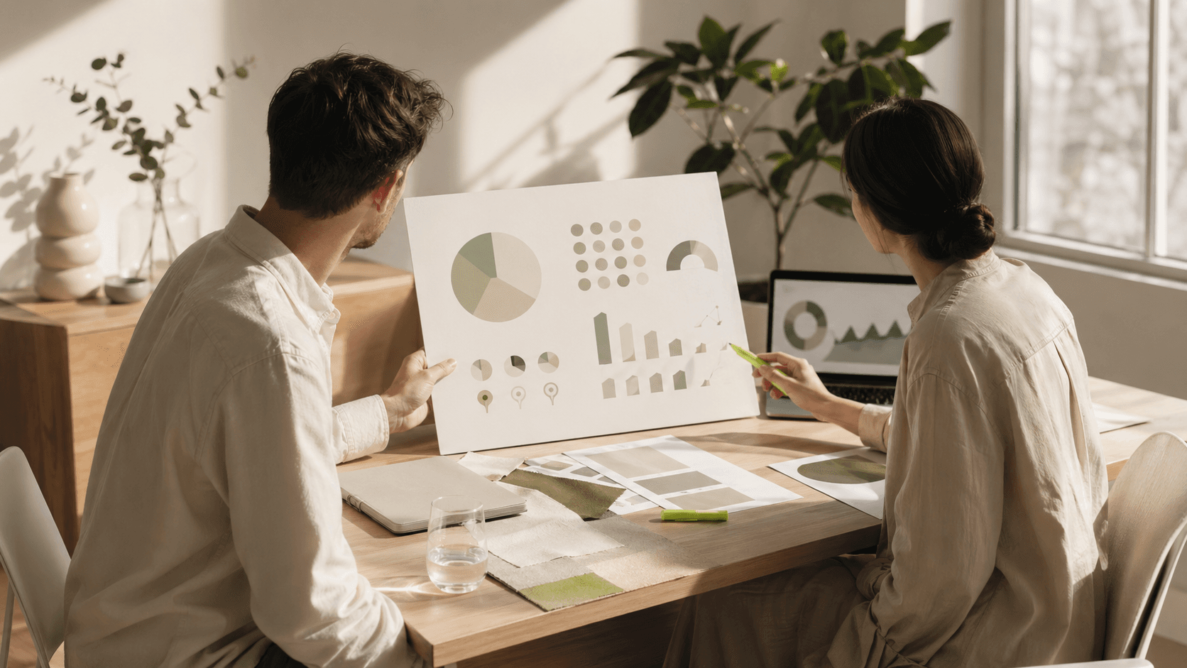 Modern city skyline at dusk with an overlaid dashboard of charts, KPI gauges, and grid lines in blue tones